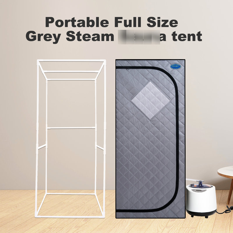 Portable Grey Steam - Home Spa Relaxation Center. 2.2L Capacity Generator. 150F Max Temp. . Remote & Timer Enabled. Foldable Chair. Waterproof Heat Insulating Fabric. , Leak-, -. 9 Gear Settings. 360
