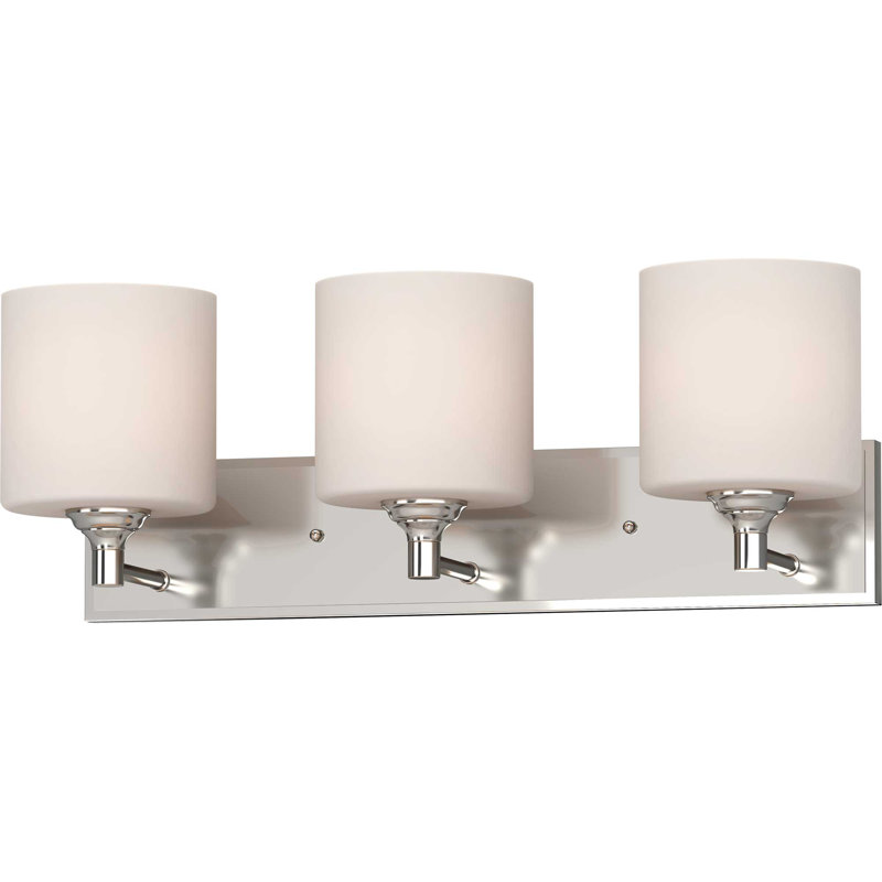 Luminaire pour salle de bain ou barre de meuble-lavabo d'intérieur en nickel brossé 3 lumières Milena avec abat-jour cylindrique en verre gravé blanc