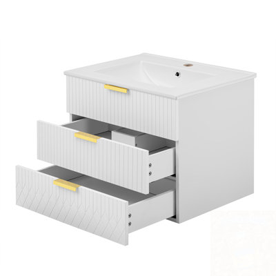 Wall Mounted Floating Bathroom Cabinet With Double Drawers
