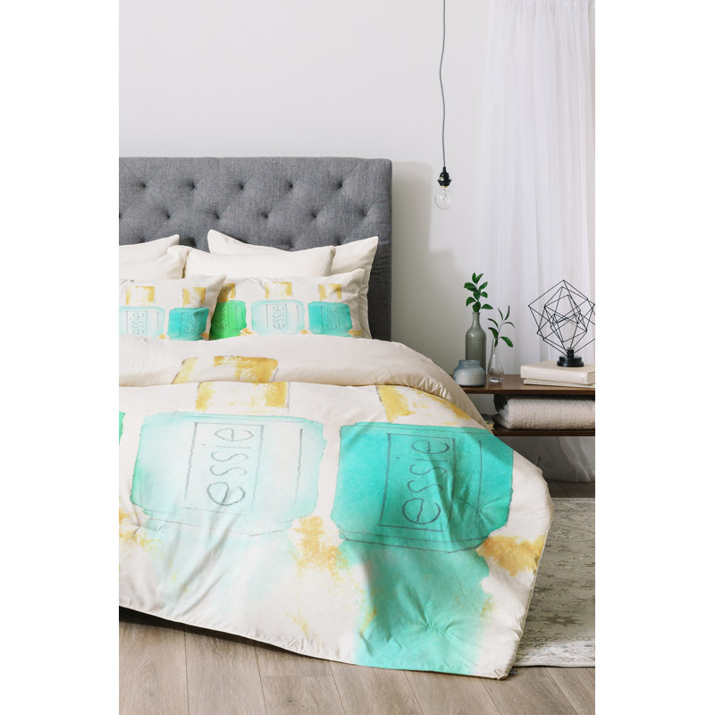 Ensemble de housse de couette Essie, Bleu, Housse de couette pour grand lit et 2 taies décor
