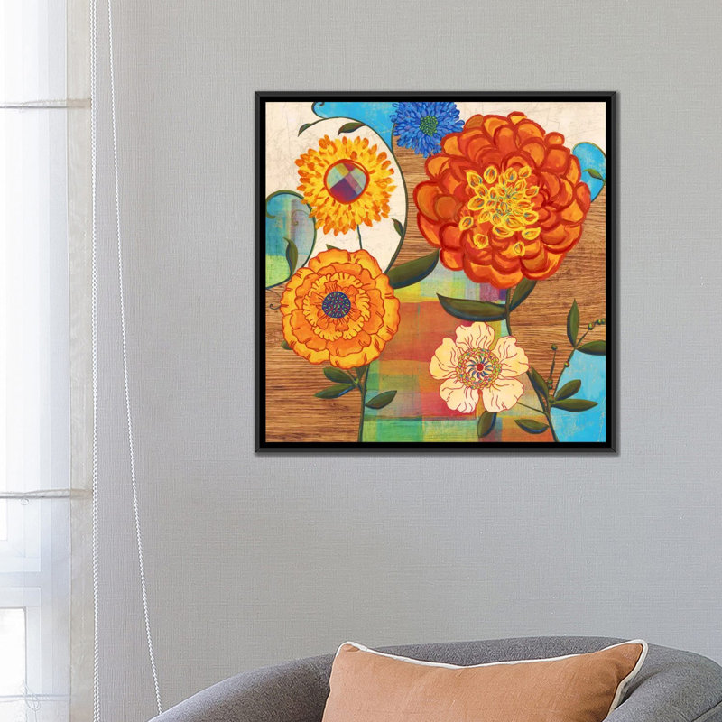 Funky Flowers PI Studio - reproduction d'art sur toile tendue, H 18 po x l 18 po x P 1,5 po, Toile avec cadre noir, Blanc