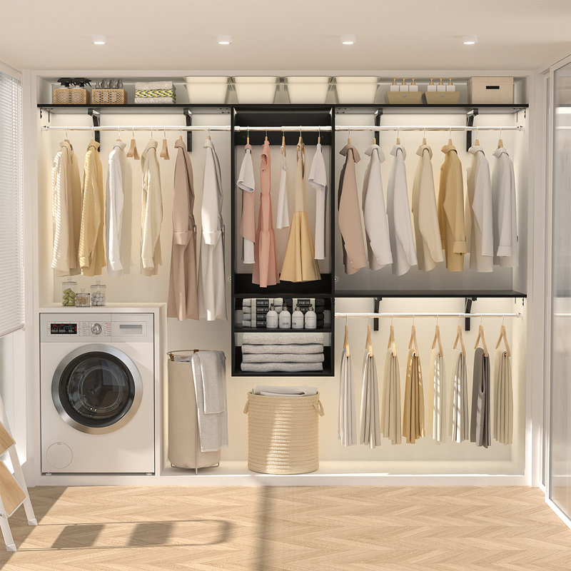 Seward  62-96 Inch Hanging Closet System With Hanging Rod (Can Be Cut to Fit), Matte Black