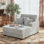 Upholstered Light Gray Faux Fur Chaise Lounge Sofa Bed Couch with Cup Holder and Throw Pillows