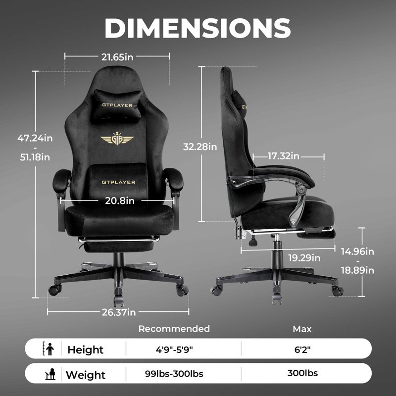 Gaming Chair Fabric With Pocket Spring Cushion, Big And Tall Gaming Chair 350LBS High Back Computer Chair With Footrest For Adults Lumbar Support Swivel Game Chair For Office