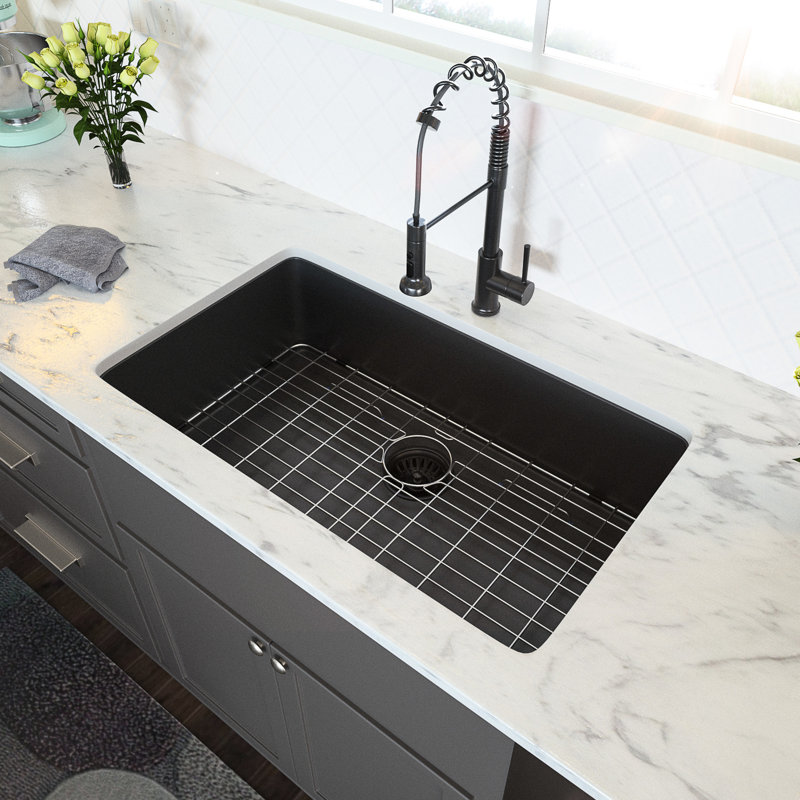 33"X19"X10" Gunmetal Black Kitchen Basin, Stainless Steel, Prevents Condensation 16 Gauge Steel Sink, 33" Black, With Template For Easy Installation