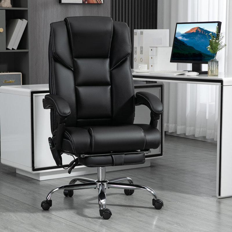 Fauteuil de massage en cuir Pu noir avec 6 points de vibration, hauteur réglable, repose-pieds, inclinaison, soutien lombaire chauffant pour une fonction d'inclinaison en milieu de travail agréable, espace de travail apaisant