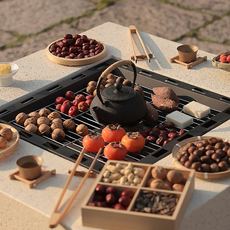 35.83" Square Magnesium Oxide Charcoal Wood Burning Fire Pit Table With 4 Chair