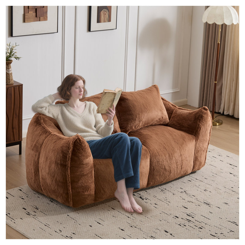 Causeuse géante pour adulte, causeuse en fausse fourrure avec rembourrage en mousse à mémoire de forme, brun, Brown Faux Fur