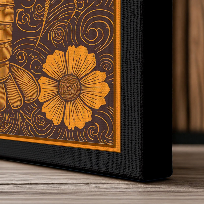 Lobster with Flowers Boho - Wrapped Canvas, 36x24 - 91.4 x 61.0 cm, Black Border