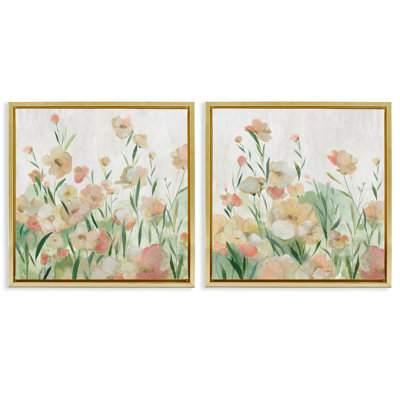 Subtle Charming Flower Blooms 2 Piece Framed Floater Canvas Set, design by Hannah Dawson