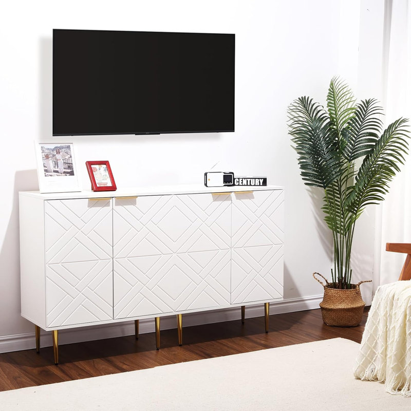 Buffet de cuisine, buffet de 58 po, armoire de rangement avec portes, café moderne pour la cuisine, la salle à manger, le couloir, l'entrée, blanc