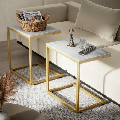2-Piece Side Table Set, Wood Top End Tables with Black Metal Frame, Modern Accent C Tables for Bedroom, Sofa Bed, Patio, TV Tray for Living Room
