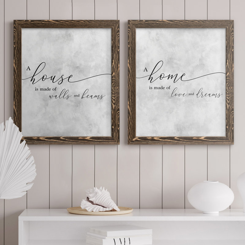 Une maison - ensemble de 2 reproductions d'art textuel, Toile avec cadre en noyer, Pas de tapis, H 20 po x l 17 po x P 1 po