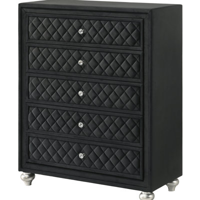 Commode à 5 tiroirs en velours capitonné 1 pièce Traditional Glam
