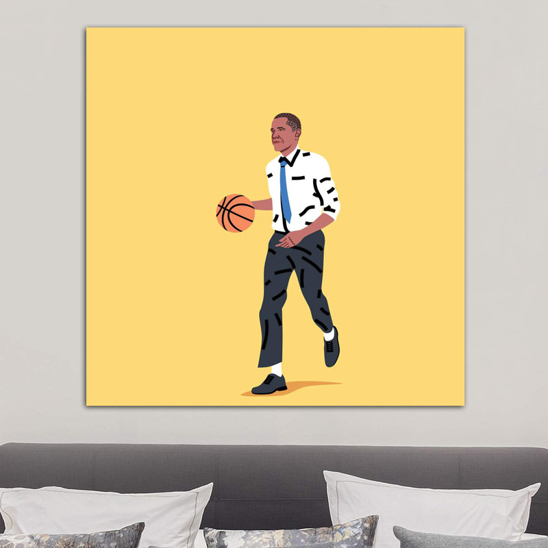 «Balling Barack» par Elad Shagrir - impression, H 37 po x l 37 po x P 1,5 po, Toile tendue