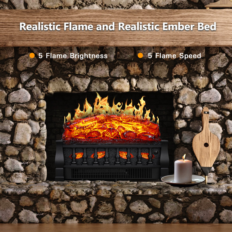 Abyaan  Electric Fireplace Log Set Heater 21in, Flame Brightness Adjustable, Realistic Ember Bed
