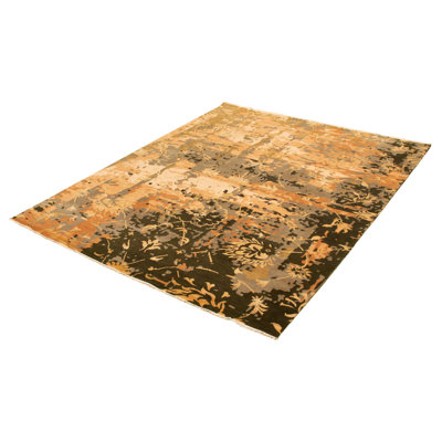 Tapis décoratif de conception unique 8 pi x 10 pi 3 po noué à la main New Age/gris/beige