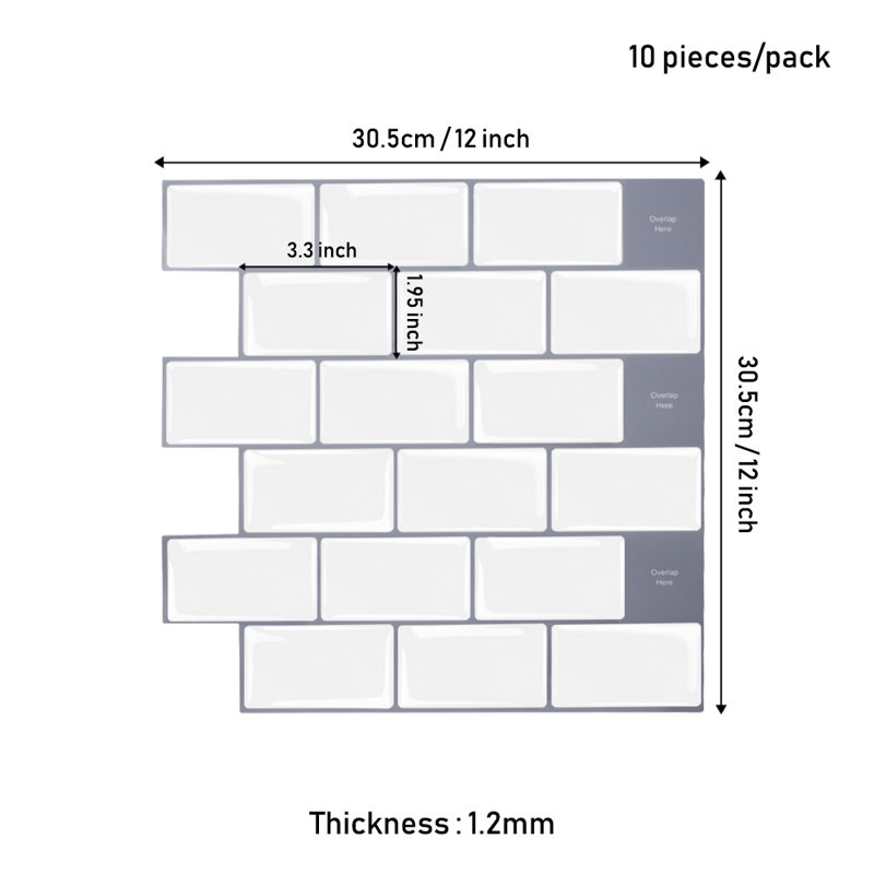 10Pcs Peel and Stick 1.2mm Backsplash Tiles, Navy/White
