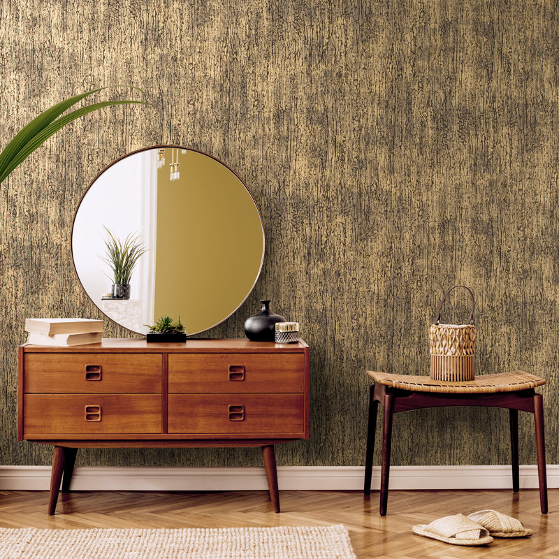 Ajayden Neptune Glass Stone Plain Texture 10.05m x 53cm Wallpaper Roll, Umber Brown