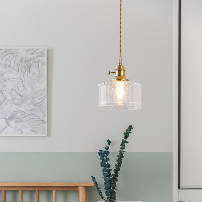Luminaire suspendu tambour en verre 1 lumière