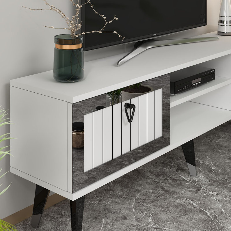 Olivia Unfinished TV Stand for TVs up to 60", White/Silver