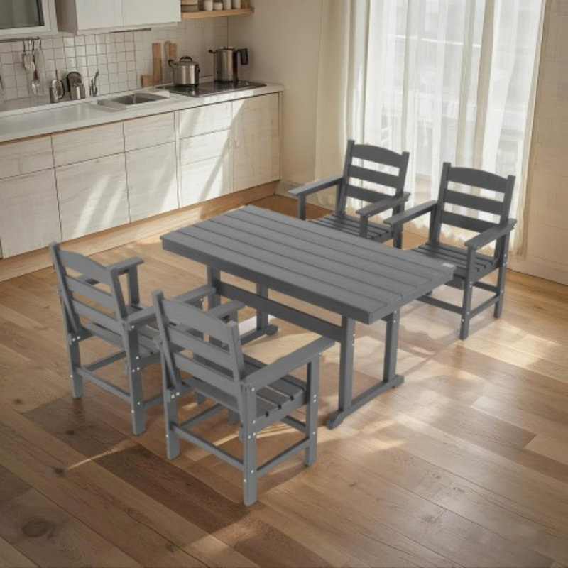 Ensemble repas d'extérieur carré avec coussins Cotswald, Gris, 4