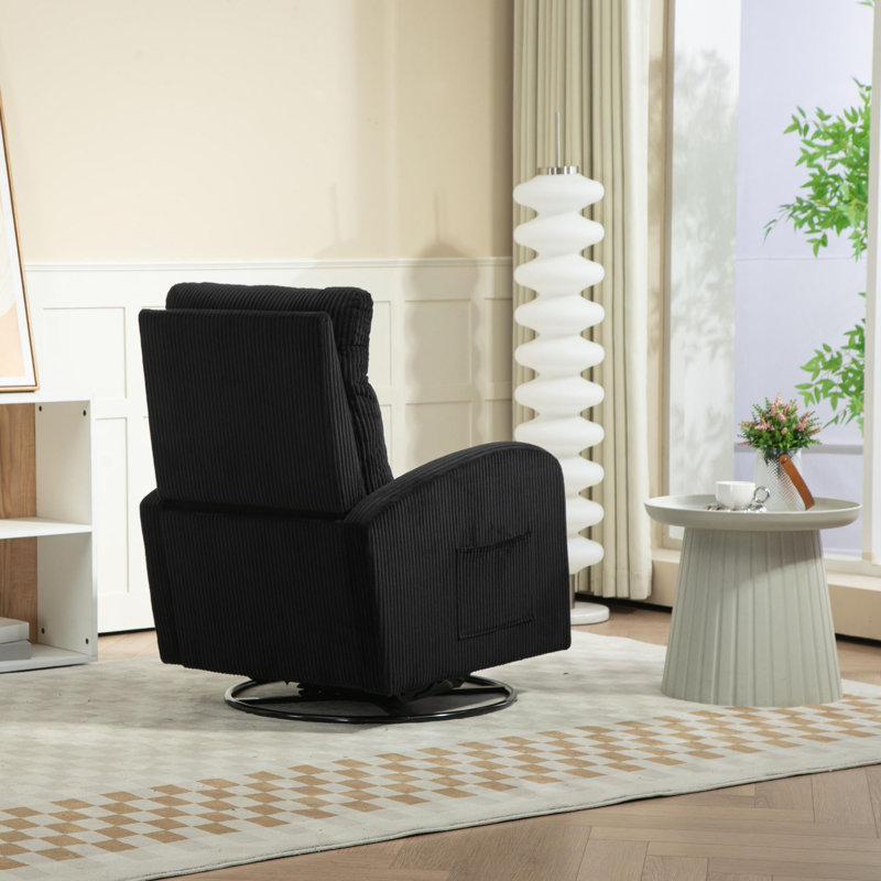 Upholstered Swivel Glider Rocking Chair, Black Corduroy