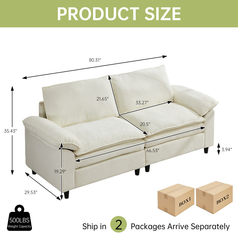 80.31" Chenille Upholstered Sofa, Comfy Cloud Couch with Ottoman, Beige