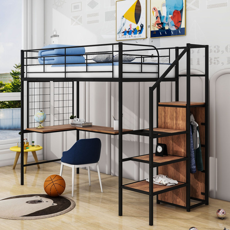 Aiofe Metal Loft Bed with Built-in-Desk by Mason & Marbles, Black, Twin