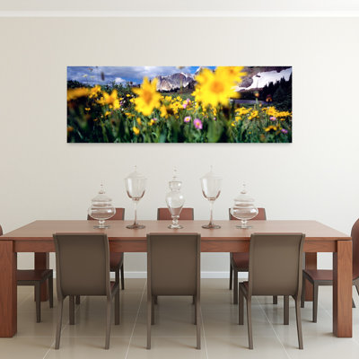 Marguerites, fleurs, champ, paysage de montagne, chaîne de montagnes enneigées, Wyoming, États-Unis, États-Unis, art contemporain abstrait paysage de marguerite