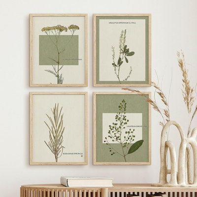 Minimal botanique IDÉE4WALL encadré géométrique carré plante bicolore, ensemble de 4 impressions florales de fleurs, décoration murale nature sauvage pour le salon, impression encadrée de chambre à coucher 4 pièces