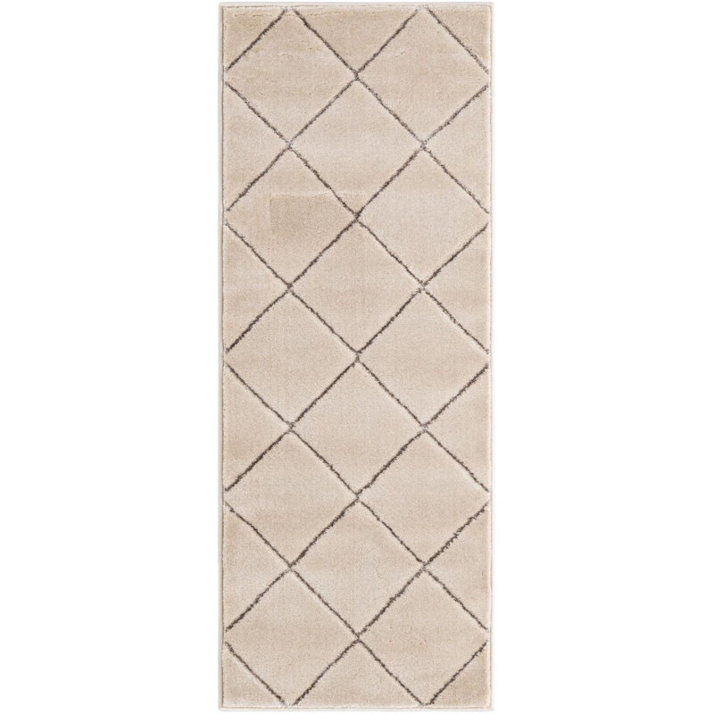 Contemporary Falco Runner Rug White and Silver Color, Runner 2' x 5'1"