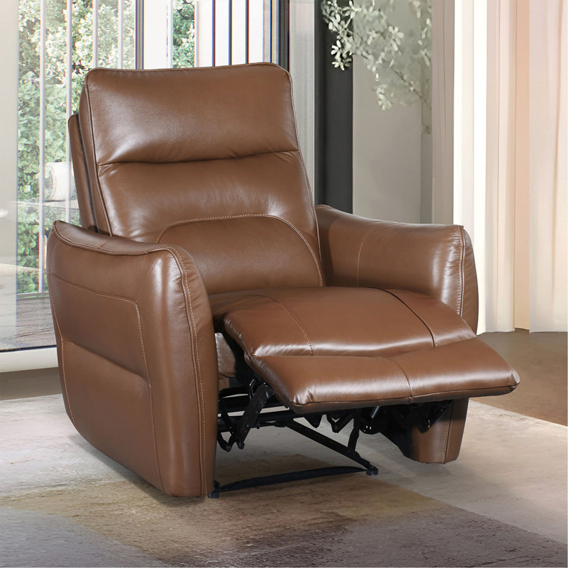 Contemporary Style Caramel Brown Finish Power Recliner Flare Welt Trim Arms Single Power Primary Living Room, Brown