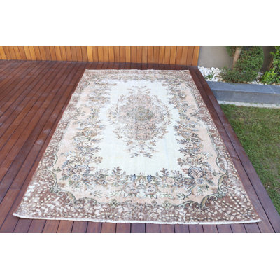 Grand tapis turc rétro à motif floral idéal pour la décoration de salon et fabriqué en laine
