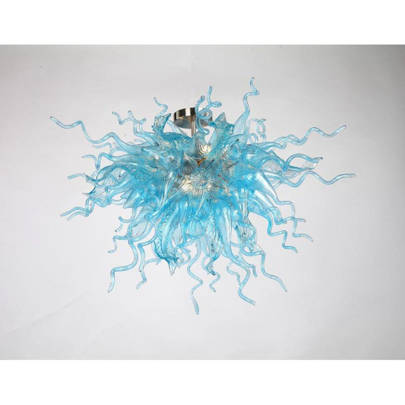 Murano Chandelier, Polished Nickel, Aqua Blue, 48" Wide x 30" Height