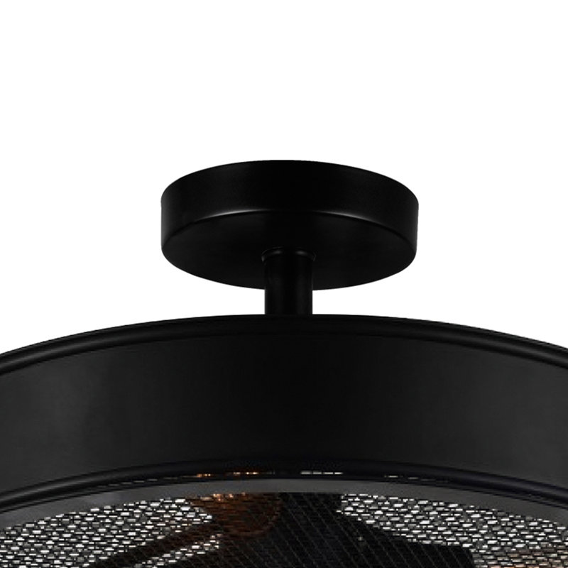 Thayer 3 Light Flush Mount Ceiling Light – Black Metal Drum Shade with Mesh, Semi-Flush Mount Fixture for Hallway, Kitchen, Bedroom