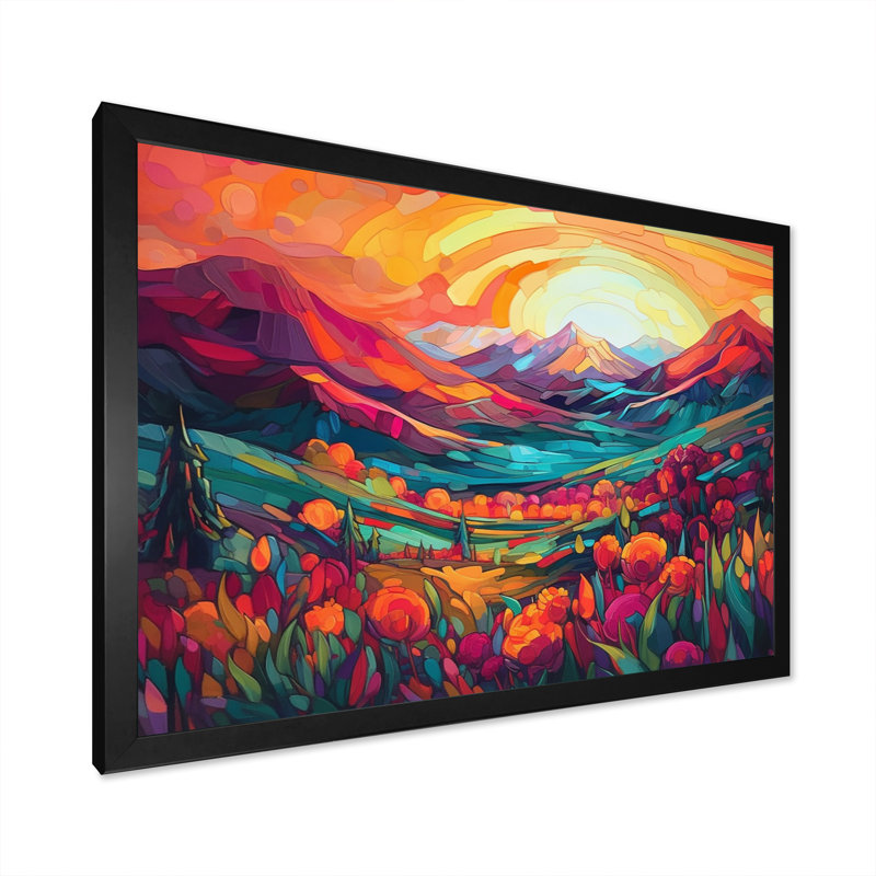 Vibrant Sunset Shining over Mountains I - Print, Black Framed, 16" H x 32" W x 1" D