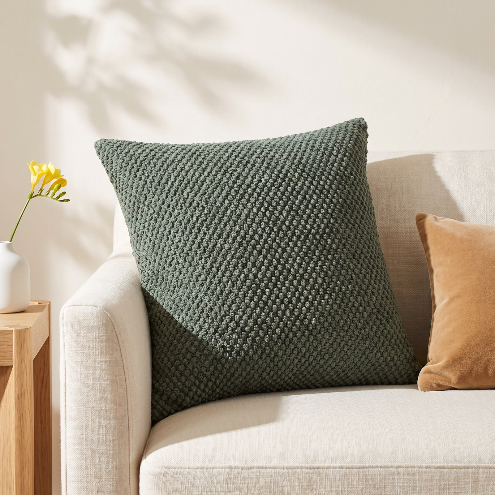 Saskia Embroidered Throw Pillow, Olive Green