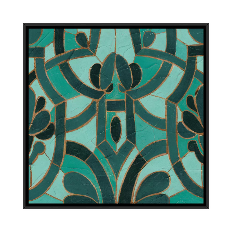«Turquoise Mosaic II», impression sur toile tendue, H 26 po x l 26 po x P 1,5 po, Toile encadrée noire, Pas de tapis