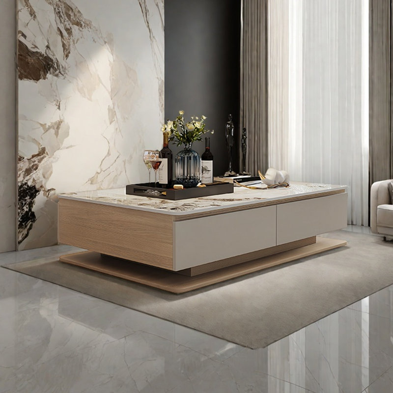Light luxury rectangular rock table, 16.9" H x 55.1" L x 31.5" W, Burlywood