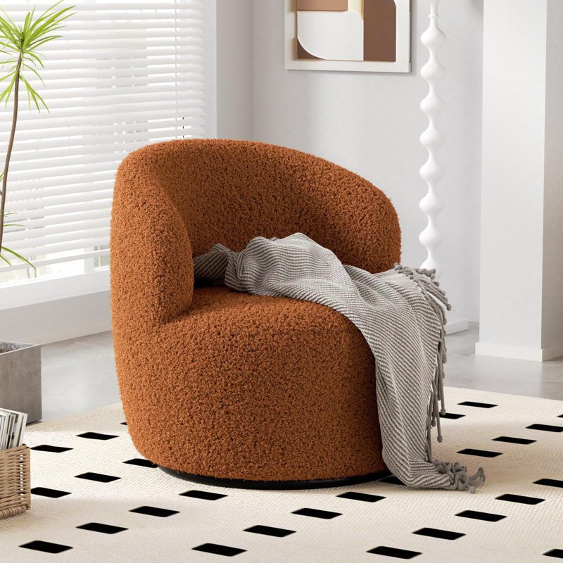 Upholstered Swivel Barrel Chair, Brown Polyester