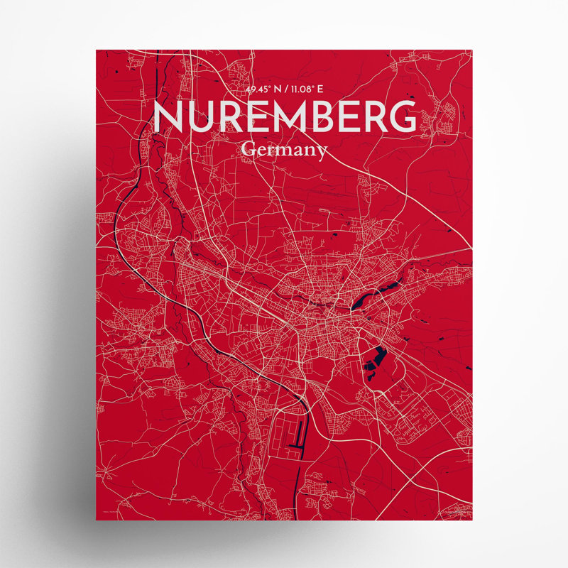 Nuremberg City Map In Nautical - No Frame Print, 20cm H x 16cm W x 0.05cm D