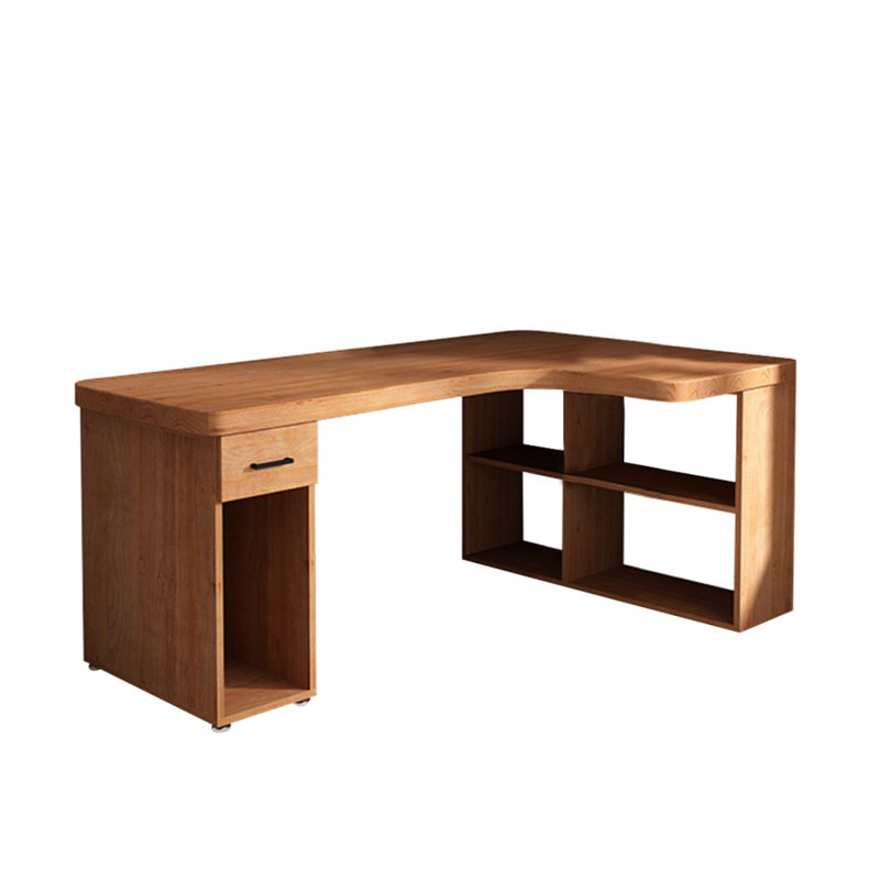 Bureau de direction brun en L en bois massif avec 1 tiroir, H 29,53 po x l 55,12 po x P 47,24 po, Retour à droite