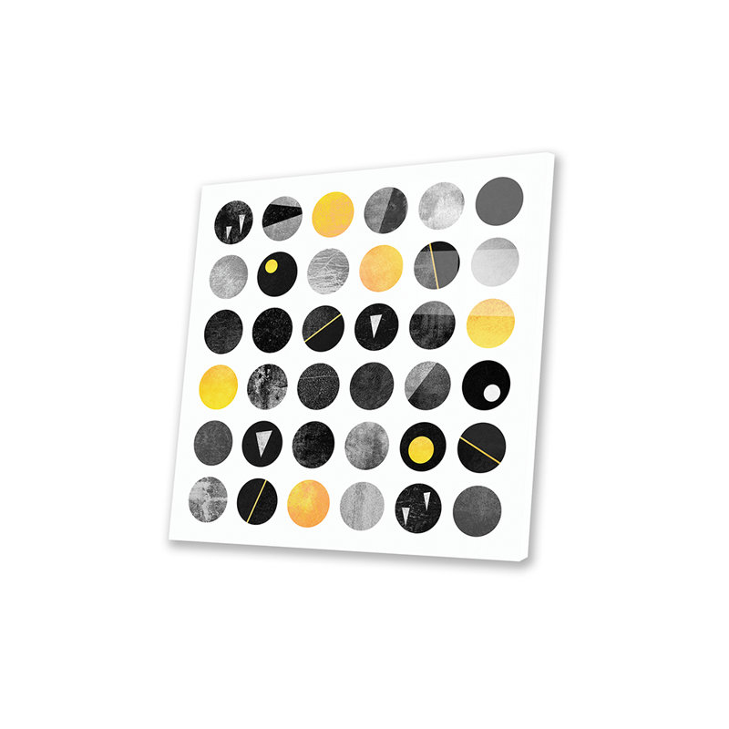 «Black and Yellow Dots» par Elisabeth Fredriksson - impression sans cadre, H 24 po x l 24 po x P 0,25 po