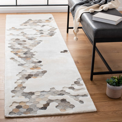Jarrell Hand Tufted Viscose/Leather/Cotton Abstract Rug in Ivory