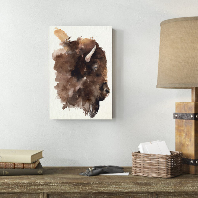 Aquarelle de profil de bison I, H 18 po x l 12 po