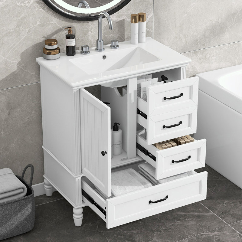 Meuble-lavabo 30 po avec lavabo, Blanc, Noir, noir, noir, noir