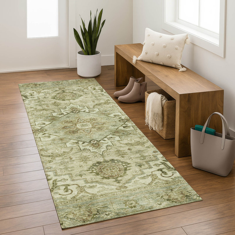 Premium Machine Washable Mayfield AMF2164 global Rug, Runner 2'3" x 7'6", Sage