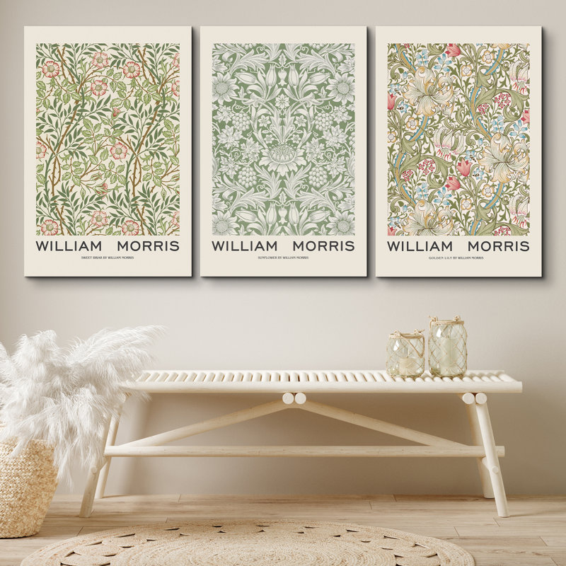 William Morris Floral Geometric Canvas Print Set, 16" x 24"