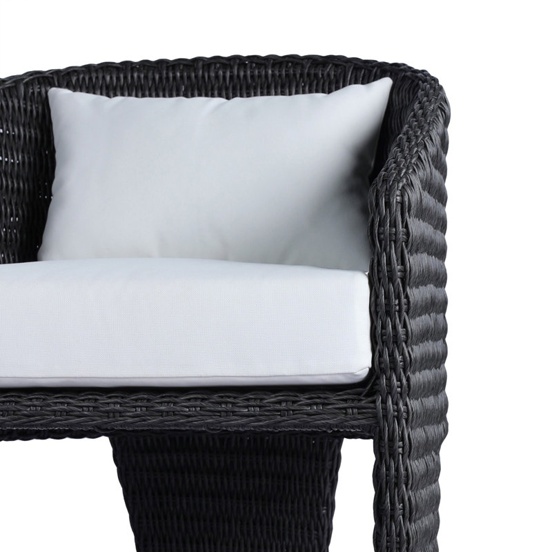 Fae Outdoor Dining Armchair, Vintage Coal Wicker/White Performance Olefin
